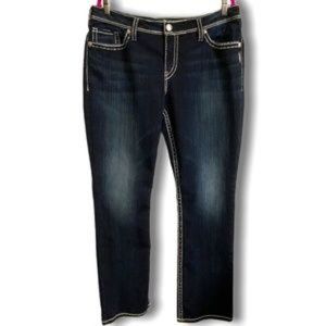 SILVER NATSUKI FLAP STRAIGHT LEG DARK WASH JEANS